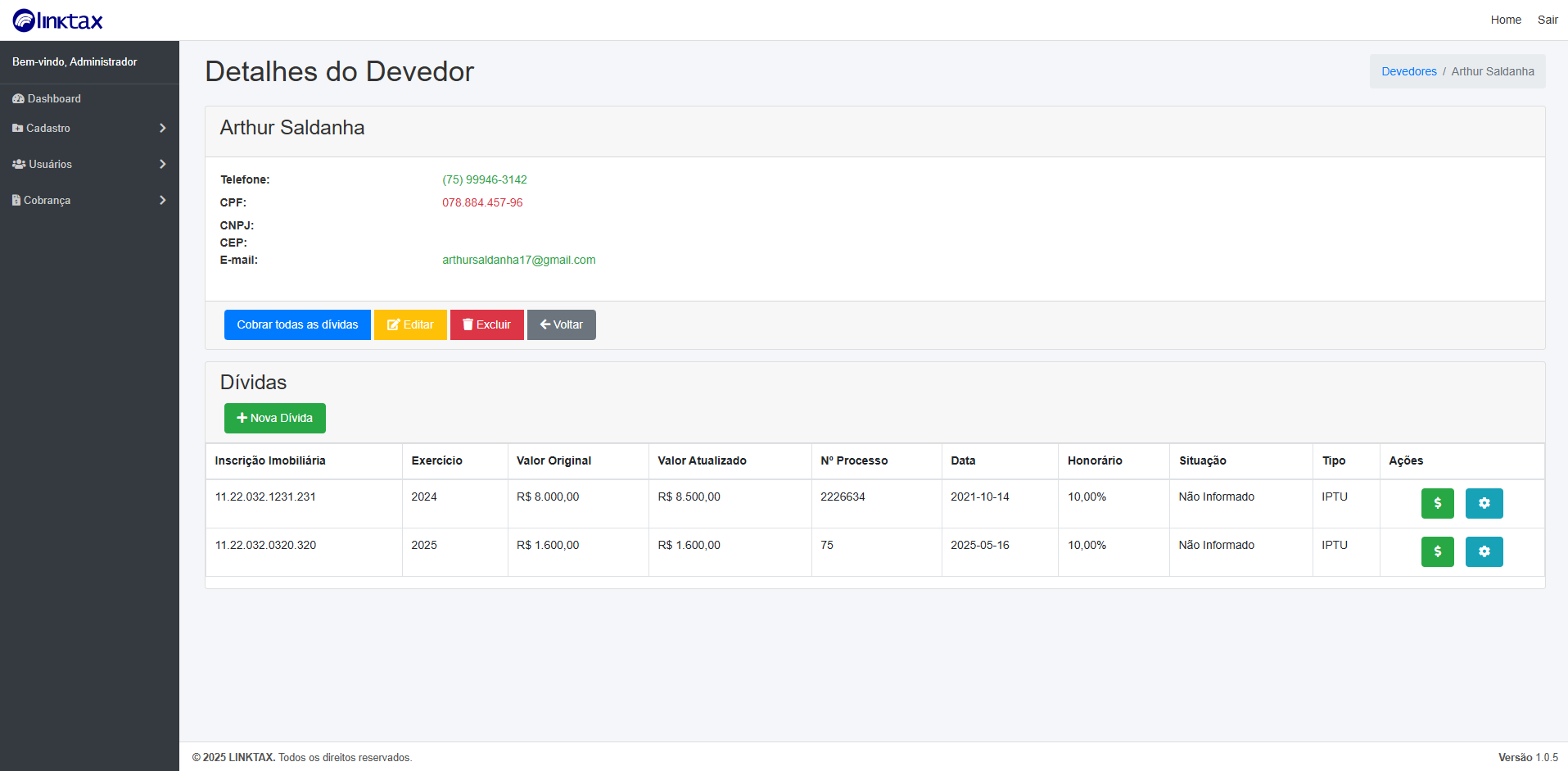 LinkTax - Sistema de Cobranças