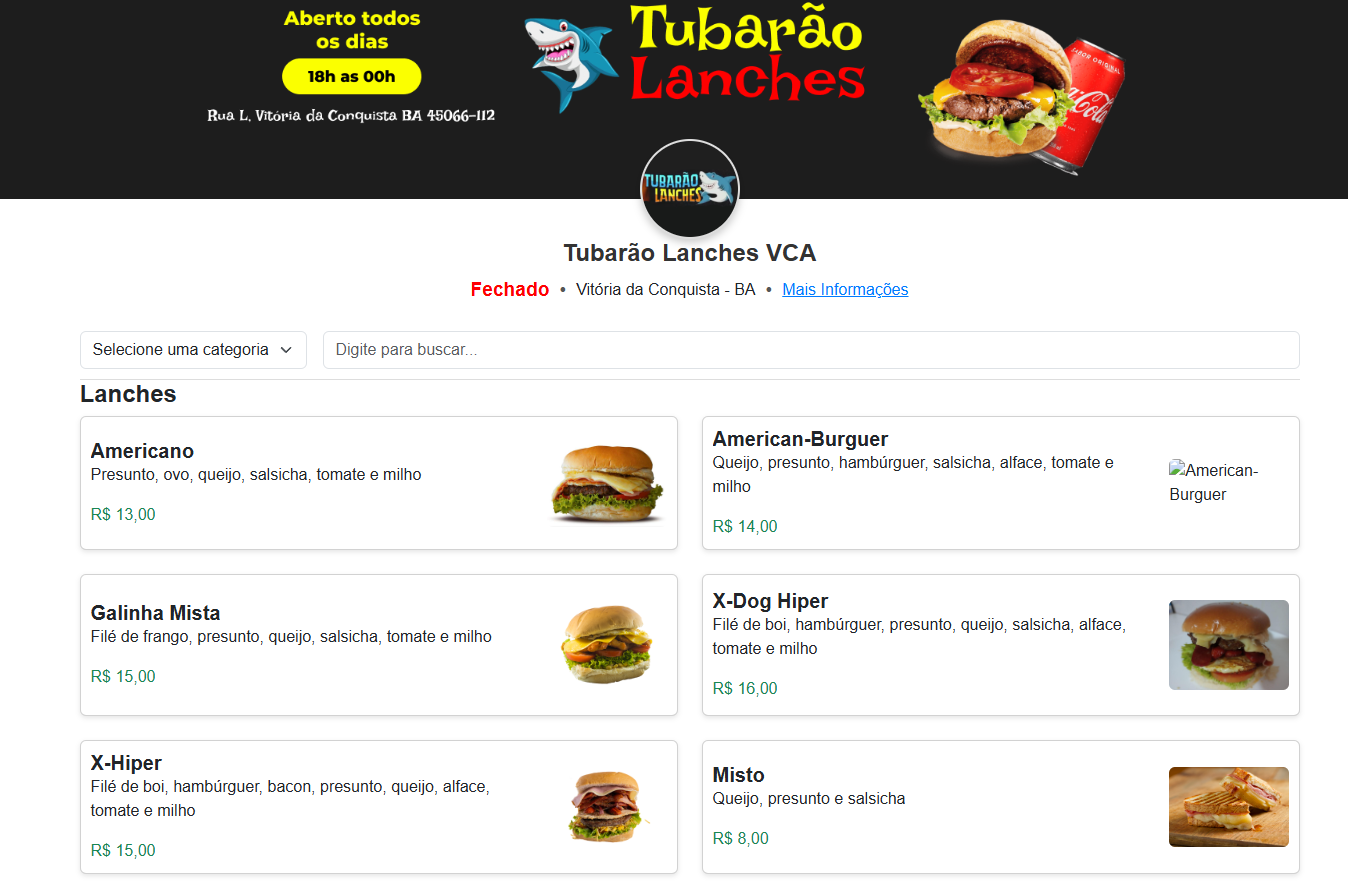 Tubarão Lanches - Cardápio Interativo